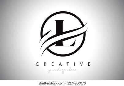 L Letter Icon Logo Design with Circle Swoosh Border and Black Colors. Creative L Design Vector Illustration.