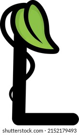 Letra L inicial con ilustración de hoja, icono, logotipo y vector de dibujos animados