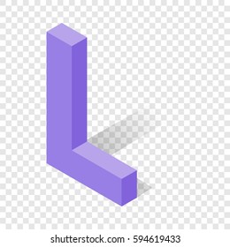 L letter in isometric 3d style with shadow. Violet L letter vector illustration