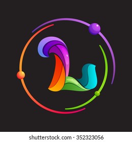 L letter logo with atomic or space orbits. Abstract trendy multicolored vector design template elements for your application or corporate identity.