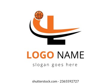 L Letter Logo With Basketball Ball. Sports Symbol Vector Template Design