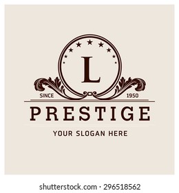 L Letter logo, Beautiful Prestige Logo Designs, Business sign, Restaurant, Royalty, Cafe, Hotel, Heraldic, Jewelry, Fashion, Wine. Monogram design elements, Vector illustration