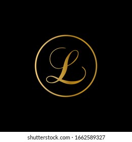 L letter logo with black background.Gold letter logo.This is gold script letter design.