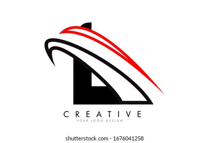 L-Buchstaben-Logo mit Schwarz-Rot-Monogramm-Swashes Design-Vektorillustration Illustration. 
