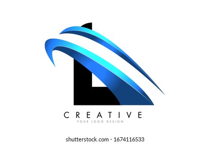 L letter logo with blue gradient swash design vector illustration. 