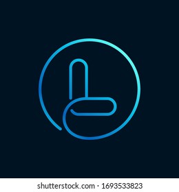 L letter logo in a circle. Impossible line style. Perfect blue icon for digital labels, nightlife print, neon advertising, etc.