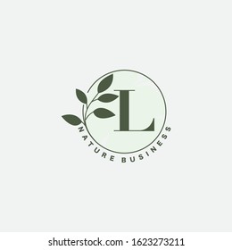 L Letter Logo Circle Nature Leaf,  vector logo  design concept  botanical floral leaf with initial letter logo icon for nature business.