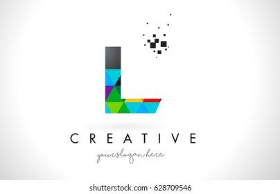 L Letter Logo with Colorful Vivid Triangles Texture Design Vector Illustration.