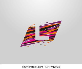 Logo de la carta L. Diseño L inicial geométrico y creativo de tipo moderno abstracto, compuesto por varias tiras de arte pop coloridas  