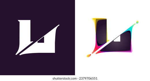 L letter logo letter with cyber distortion, color shift effect. Multicolor gradient type. Neon glitch illusion icon. Colorful font for futuristic tech heading, video game screen, vibrant gambling art.