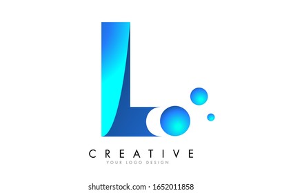 L  Letter Logo Design with 3D and Ribbon Effect and Dots. Colorful rounded Letter with Blue Gradient.