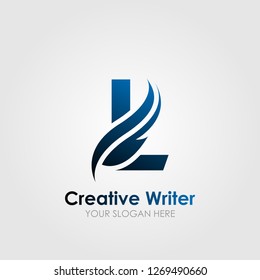 L Letter Logo design with abstract Feather quill symbol vector illustration
