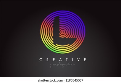 L Letter Logo Design with Colorful Rainbow Circular Shapes. Vigrant Circle Letter Logo Vector Illustration.