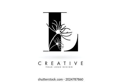 L letter logo design with elegant and abstract flowers vector illustration. Creative icon with letter L.