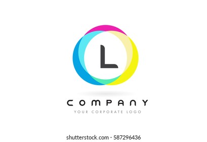 L Letter Logo Design with Rainbow Rounded Magenta Yellow Blue and Green Colors.