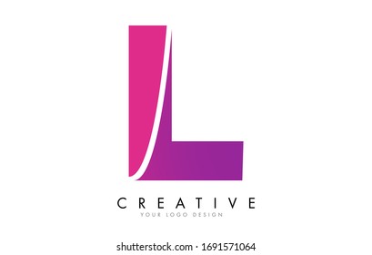 L Letter Logo Design with Ribbon Effect and Bright Pink Gradient. Colorful rounded Letter.