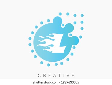 L Letter Logo Design Template with blue Colors and Dots