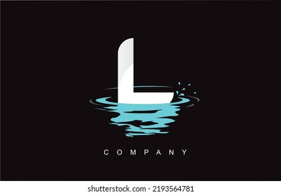 L Letter Logo Design with Water Splash Ripples Drops Reflection Vector Icon Illustration.