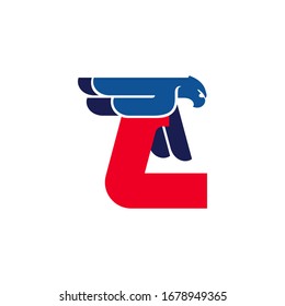L letter logo with flying eagle. Vector oblique font perfect for sport labels, army posters and fast delivery identity, etc.