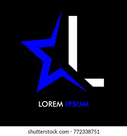 L letter logo font and the blue star. Vector design template elements for your application or company.