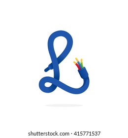 L letter logo formed by electric cable. Vector design template elements for your application or corporate identity.