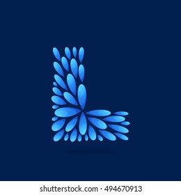 L letter logo formed by water drops. Vector ecology elements for posters, t-shirts, ecology presentation or card.