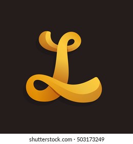 L letter logo in golden shining style. Vector elements for jewelry poster, t-shirts and cards.