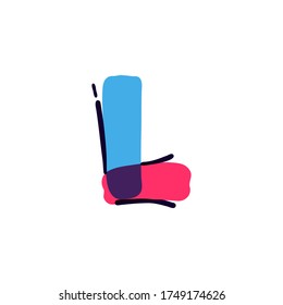 L letter logo handwritten with a multicolor felt-tip pen. Perfect vector icon for kids design, interior print, cute labels, etc.