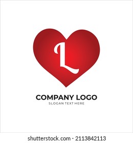 L letter logo with heart icon, valentines day love concept