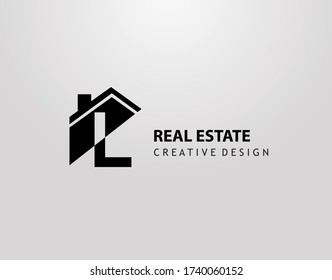 L Letter Logo. house shape with negative letter H, Real Estate Architecture Construction Icon Design.