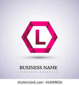  L Letter logo icon design template elements on red hexagonal.