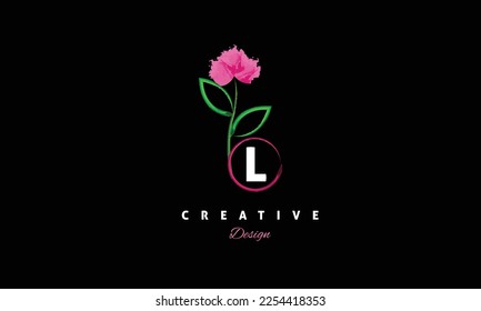 L letter logo icon green and pink stroke color premium vector elegant design on black background