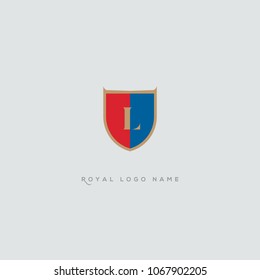 L Letter Logo, Icon in shield shape vector element.