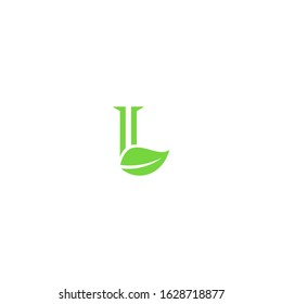 L Letter Logo with Leaf design vector. Illustration of L Letter Logo with leaf icon design vector in green color