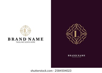 L letter logo with linear ornament luxury logo, emblem usable used for growing Business, Boutique, Identity, Beauty salon, Fashion, Jewelry, Hotel, Beauty products, Spa, etc. Vector illustration logo