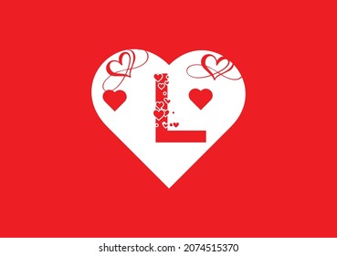 L letter logo with love icon, valentines day design template