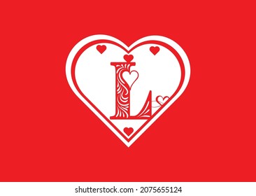 L letter logo with love icon, valentines day design template