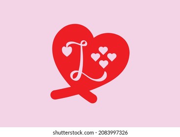 L letter logo with love icon, valentines day design template