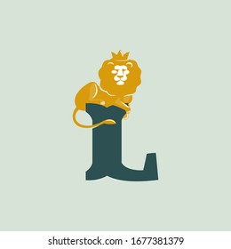 L letter logo with lying lion. Vector serif font perfect for premium labels, vintage posters and real estate identity, etc.