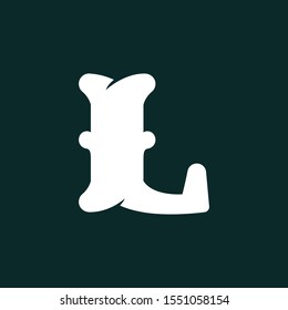 L letter logo made of bones. Vector flat style font for horror labels, posters etc.