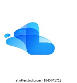 Logo de la letra L hecho de agua transparente y gotas de rocío. Puedes usarlo en tu identidad ecológica, emblema orgánico, diseño de acuarela azul y otros. 