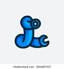 L letter logo made of a wrench. Vector typeface for repair services, tools shop identity, crafts posters, etc.