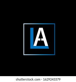 L A letter logo monogram design on black background.la