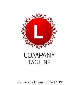 L Letter logo, Monogram design elements, Floral art Vintage logo design. Beautiful Boutique Logo Designs, Business sign, Restaurant, Royalty, Cafe, Hotel, Heraldic, Jewelry, Red Vector logo