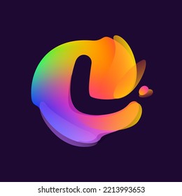 L letter logo in multicolor gradient splash blot. Negative space splash icon. Motion style rainbow glossy emblem. Perfect for cute app, modern nightlife design, vibrant advertising.