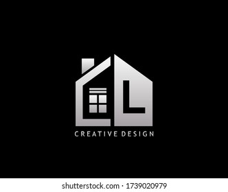 L Letter Logo. Negative Space of Initial L With  Minimalist House Shape Icon.