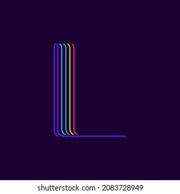 L letter logo in neon light style. Six thin lines colored font. Perfect for casino events posters, vivid emblem, nightlife banner and futuristic identity. 