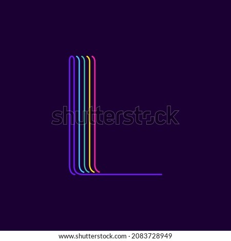 L letter logo in neon light style. Six thin lines colored font. Perfect for casino events posters, vivid emblem, nightlife banner and futuristic identity. 