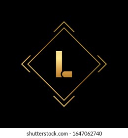 L letter logo with nice black background and gold frame.L letter icon.