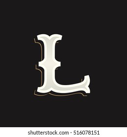 L letter logo with old serif on the dark background. Vintage vector typeface for labels, headlines, posters, cards etc.